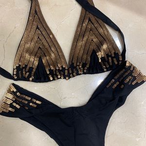 La Perla Black gold/brown sequin bikini